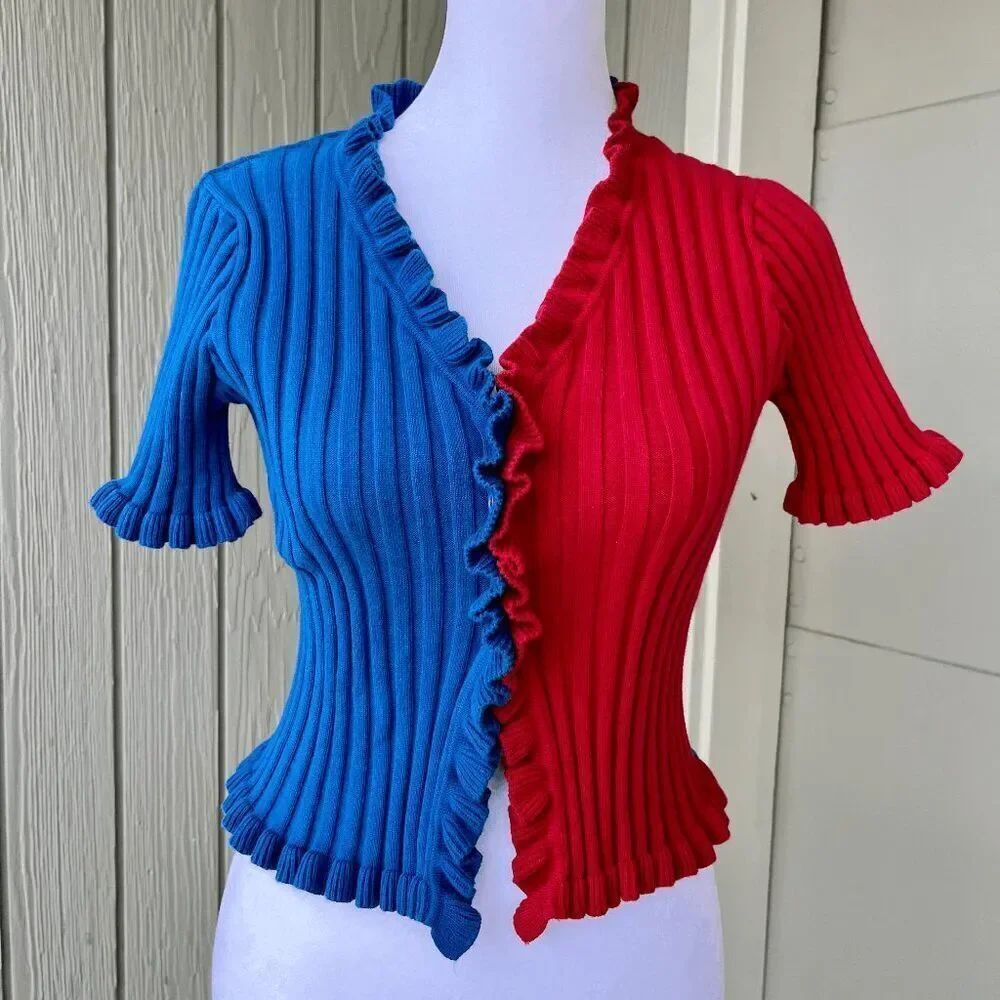 Free People Find Me Now Ruffle Crop Top S Colorblock Whimsical Bold - Picture 3 of 11